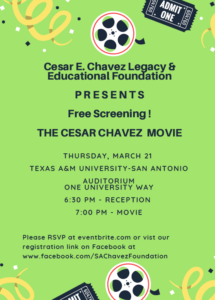 Texas A&M University-San Antonio Free Cesar Chavez Movie Screening @ Texas A&M University-San Antonio Auditorium | San Antonio | Texas | United States
